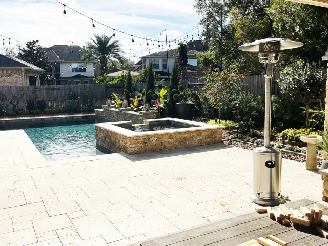 Pool, spa and string lights