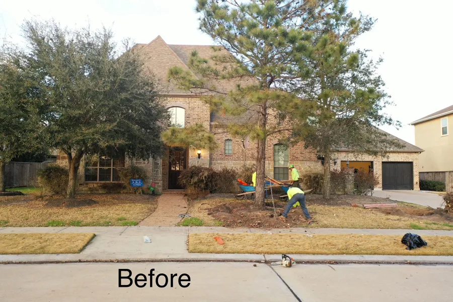 Uniformed Trophy crew at work on a Katy irrigation and landscape job